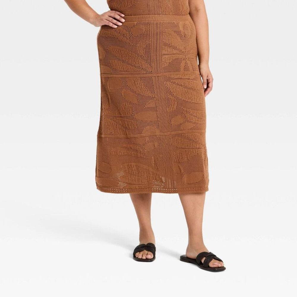 Universal Thread Brown Crochet Midi Skirt size 1x NWT